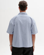 Blue and White striped T-Shirt - Like a star in the night, before which flocks of clouds drift by