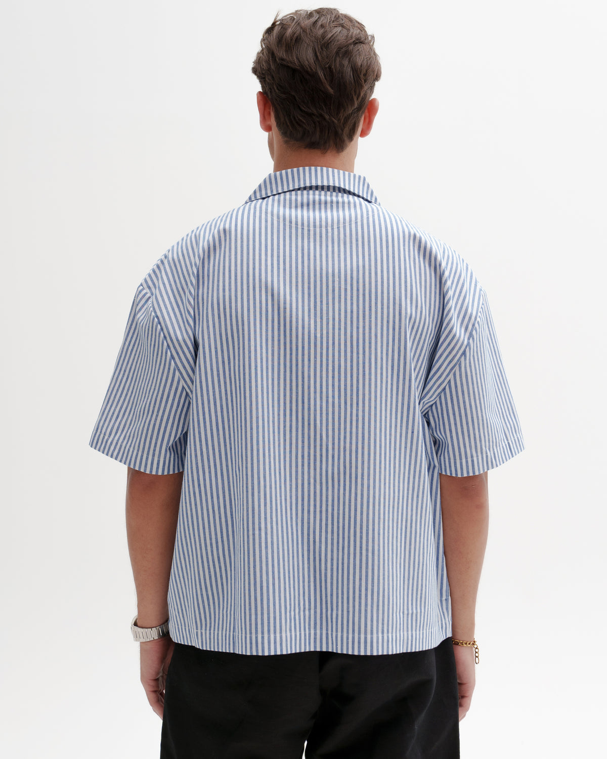 Blue and White striped T-Shirt - Like a star in the night, before which flocks of clouds drift by