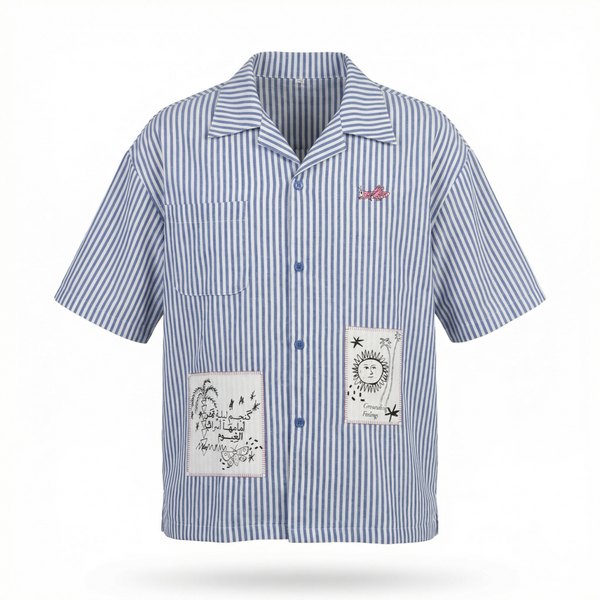 Blue and White striped T-Shirt - Like a star in the night, before which flocks of clouds drift by