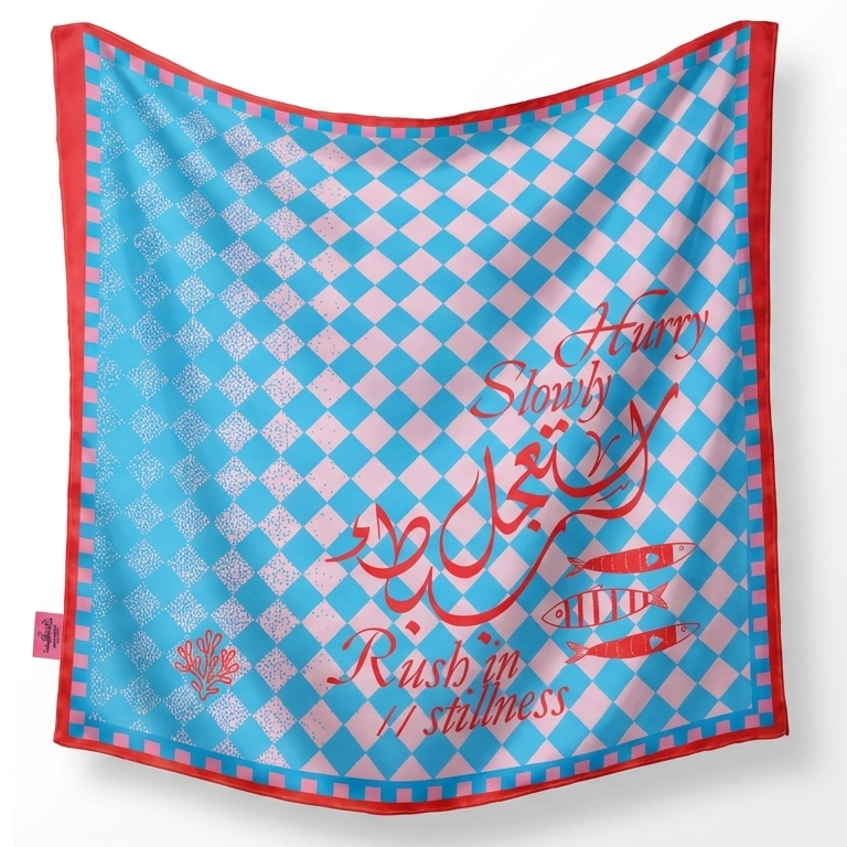 Hurry Slowly Blue and red Checkerboard Print scarf
