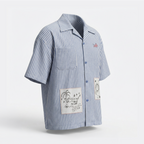 Blue and White striped T-Shirt - Like a star in the night, before which flocks of clouds drift by